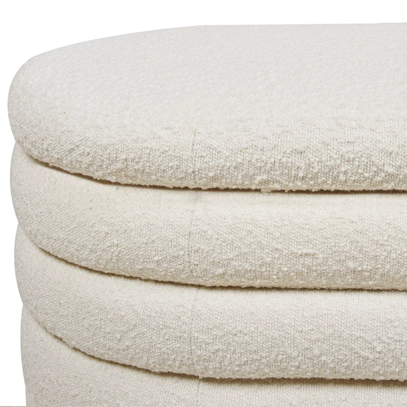 Fuji upholstered oval storage bench in cream boucle fabric by Unique Piece Furniture on Tampa Home & Garden Store