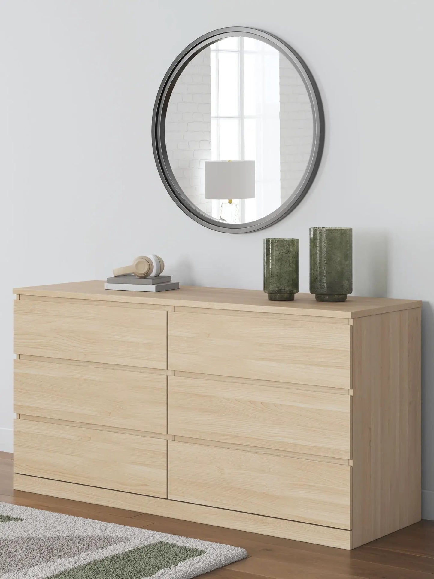 Onita White Six Drawer Dresser Ball Bearing Glide