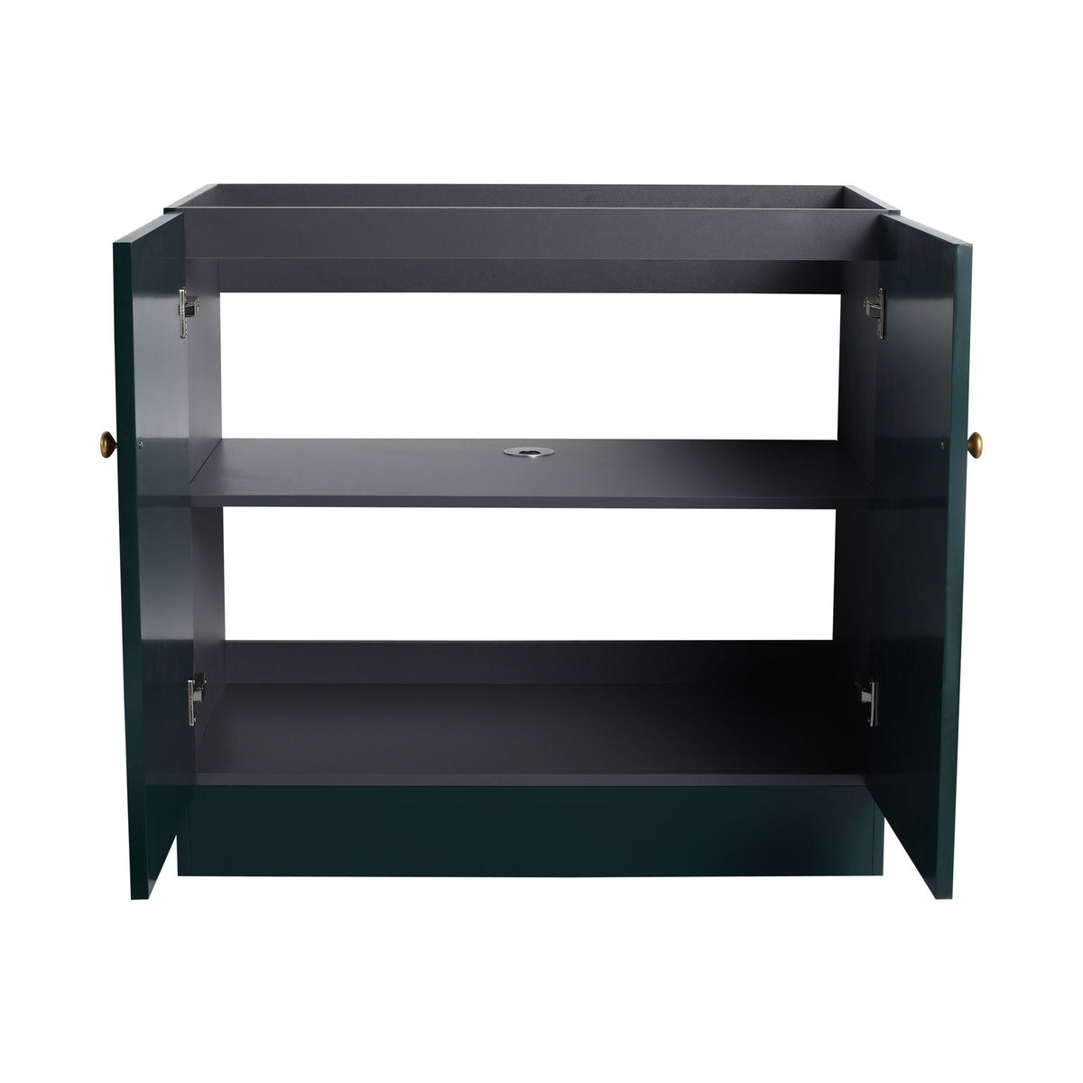 Freestanding vanity by HouseOfZazla, dark teal finish with soft-close doors on Tampa Home & Garden Store
