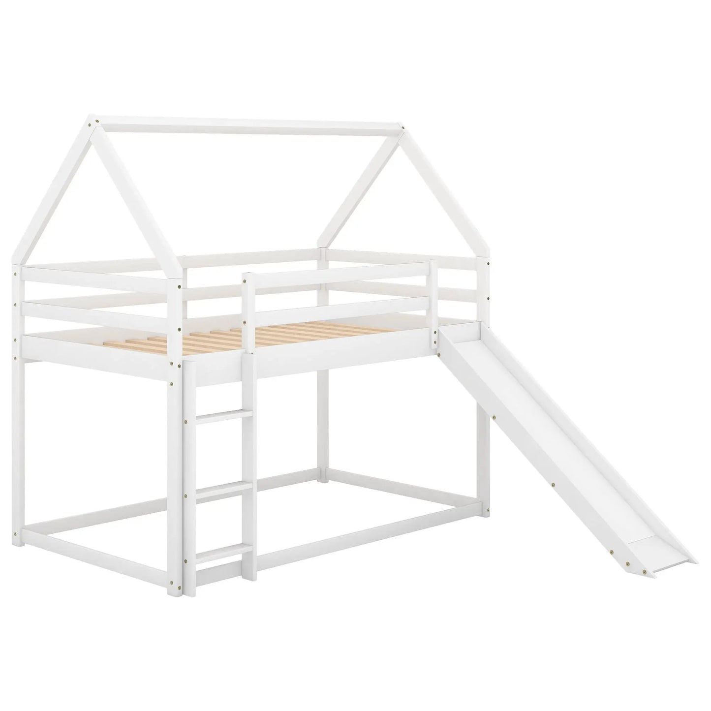House Shape Bunk Bed With Slide And Ladder, white wood, Unique Piece Furniture on Tampa Home & Garden Store