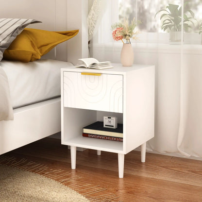 Nightstand With One Drawer and Open Shelf White
