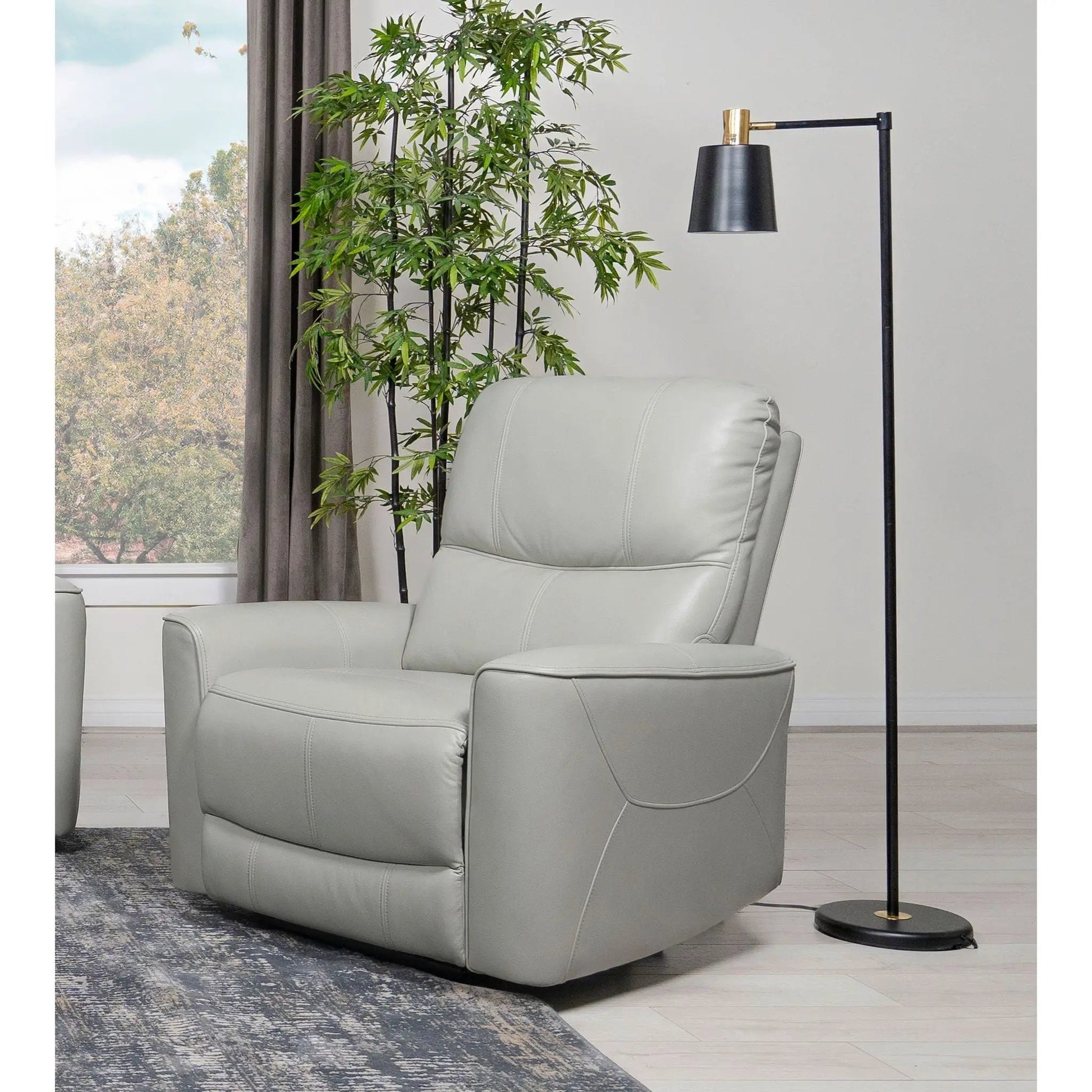 Dove gray upholstered power recliner chair with USB charging, smooth power recline on Tampa Home & Garden Store