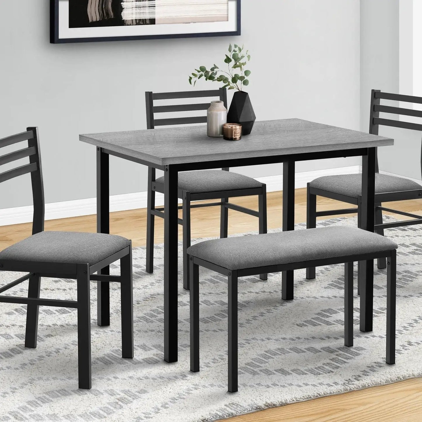 5-Piece Dining Set Rectangular by Unique Piece Furniture with grey wood and black frame on Tampa Home & Garden Store