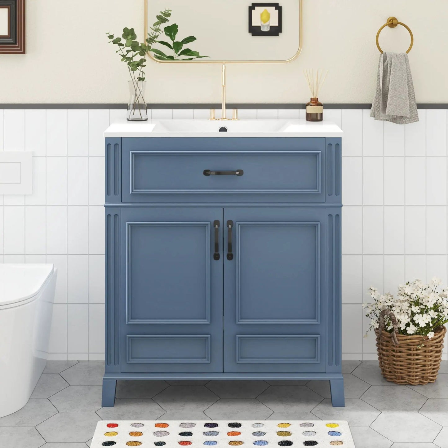 Bathroom Vanity With Sink Storage Cabinet Blue