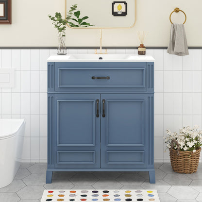 Blue Bathroom Vanity with Sink and Wooden Cabinet
