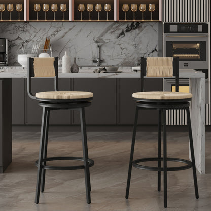 Bar stools swivel counter chairs with metal frame and handwoven paper rope seats, beige, set of 2 on Tampa Home & Garden Store