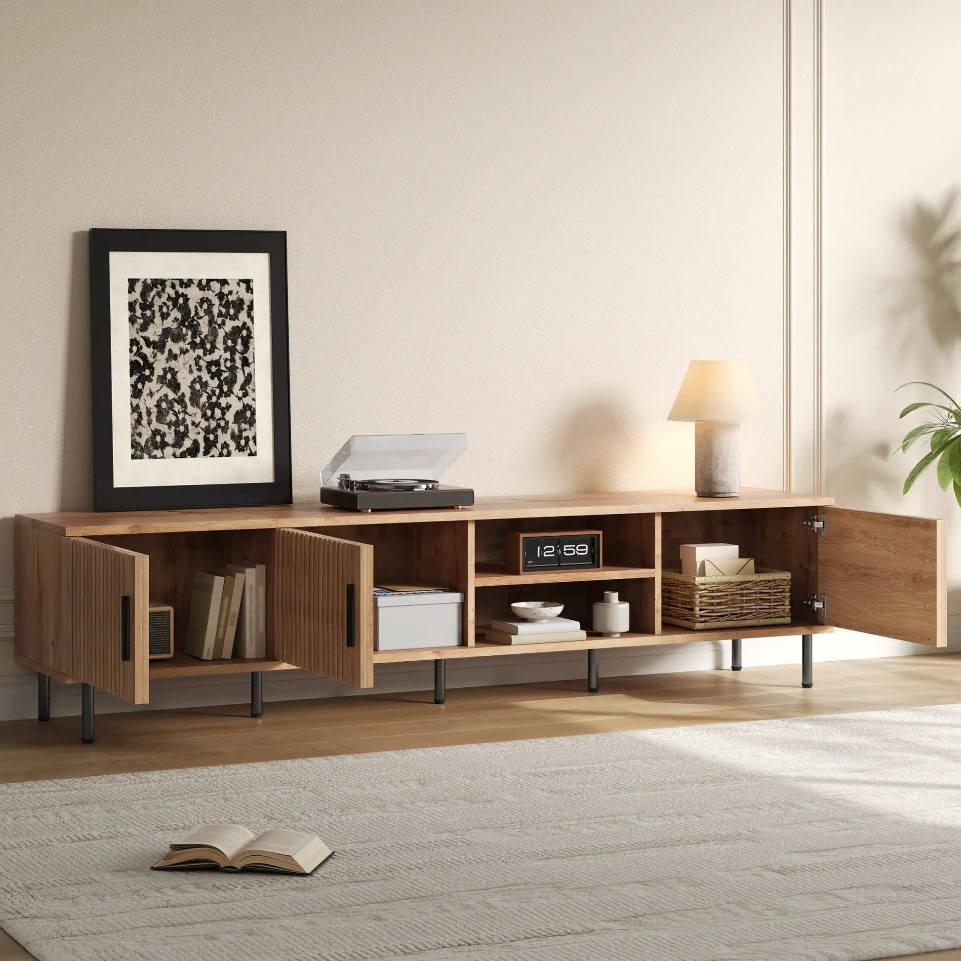 78in natural wood TV stand with open cubbies and closed storage by Unique Piece Furniture on Tampa Home & Garden Store