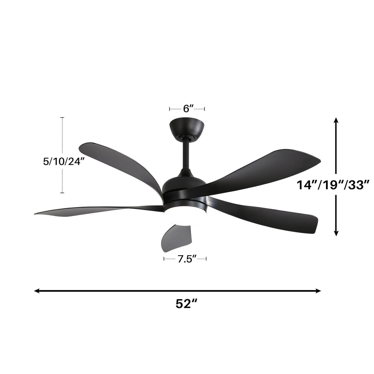 Ceiling fan HouseOfZazla with 5 black blades and 3-color dimmable LED light, black finish on Tampa Home & Garden Store