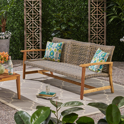 Outdoor 3 Seater Sofa with Rattan Cover Gray by HouseOfZazla, woven rattan frame on Tampa Home & Garden Store