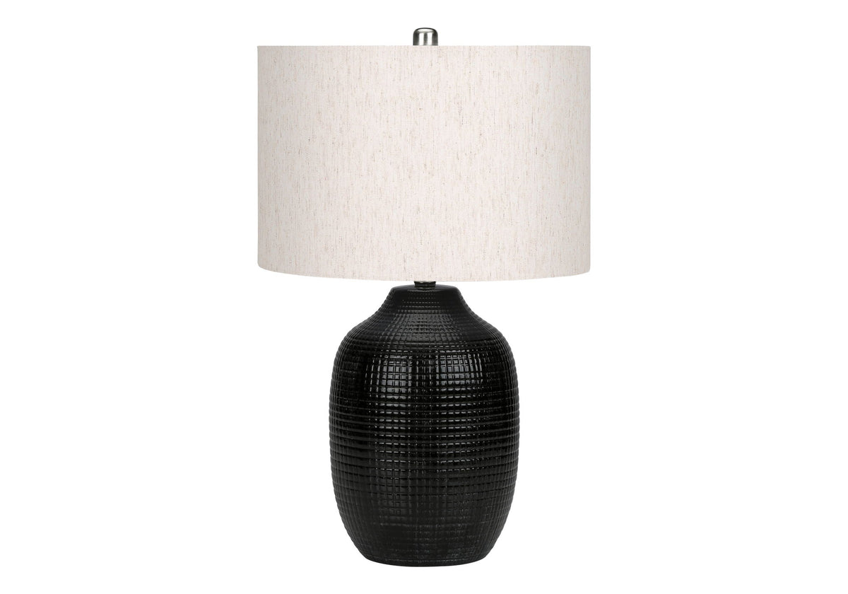 Table lamp ceramic black ribbed base with cream fabric shade by HouseOfZazla on Tampa Home & Garden Store