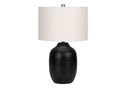 Table lamp ceramic black ribbed base with cream fabric shade by HouseOfZazla on Tampa Home & Garden Store