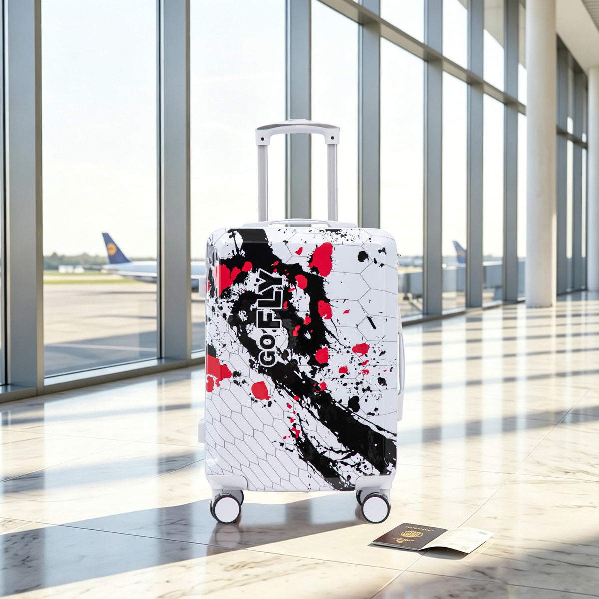 20 Inch PC Spinner Luggage white hard case with combo lock black red paint-splatter HouseOfZazla on Tampa Home & Garden Store