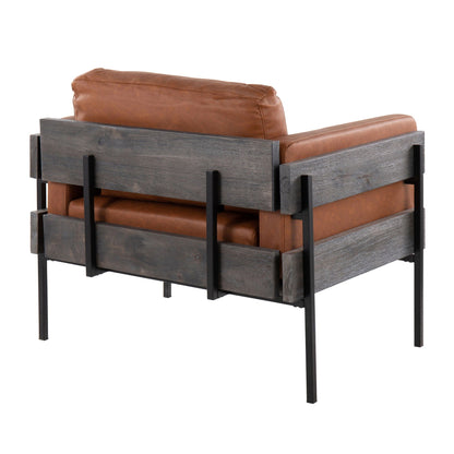 Farmhouse Chair Kari leather cushions dark wood frame metal base HouseOfZazla on Tampa Home & Garden Store