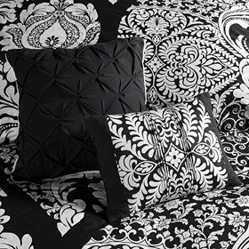 7 Piece Cotton Printed Comforter Set HouseOfZazla black and white damask bedding with quilted black pillow on Tampa Home & Garden Store