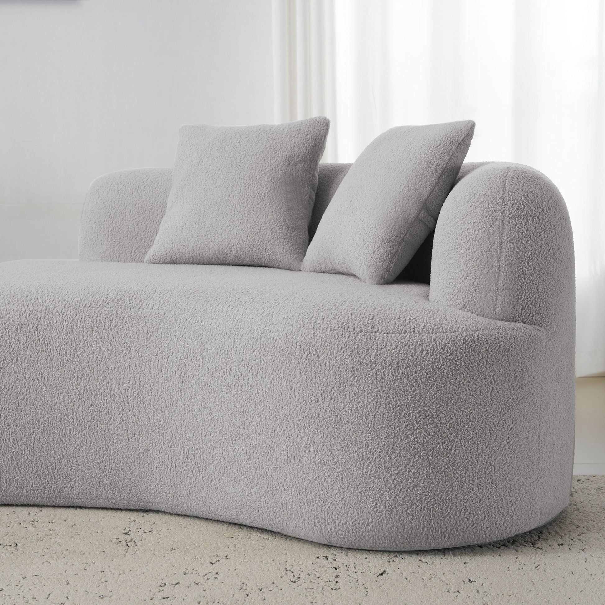 Curved 4 Seater Full Compression Sponge Sofa with light grey plush upholstery on Tampa Home & Garden Store