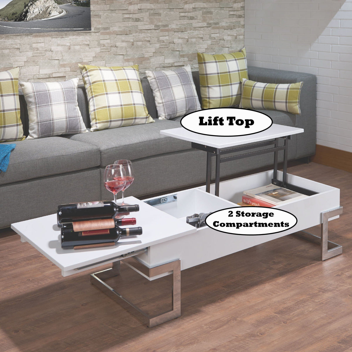 White high-gloss coffee table with lift-top and hidden storage by HouseOfZazla on Tampa Home & Garden Store