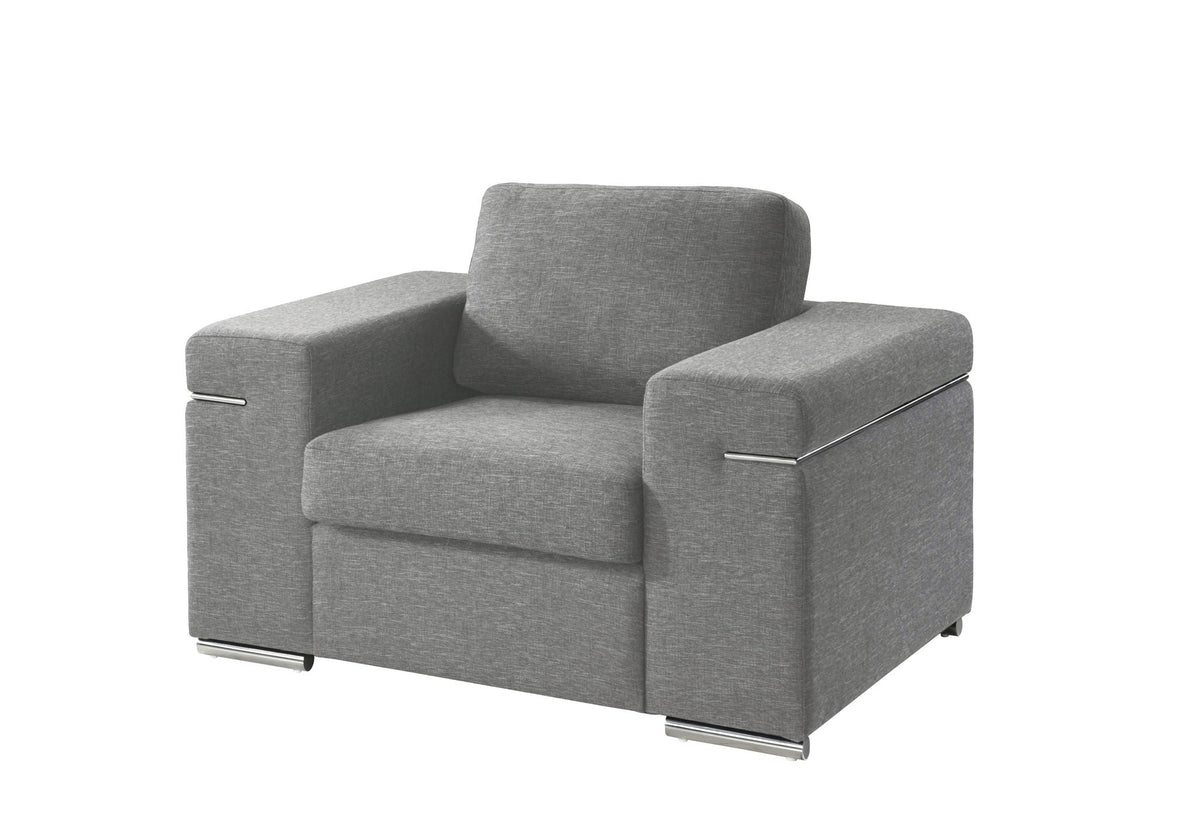 Fabric arm chair with oversized arms in gray fabric and metal accents by HouseOfZazla on Tampa Home & Garden Store