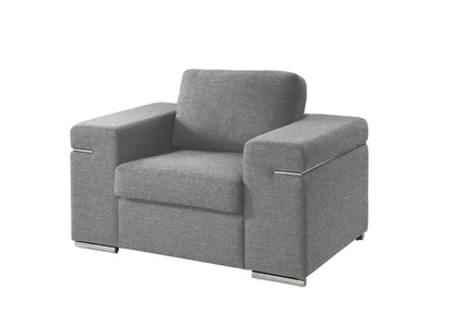 Fabric arm chair with oversized arms in gray fabric and metal accents by HouseOfZazla on Tampa Home & Garden Store