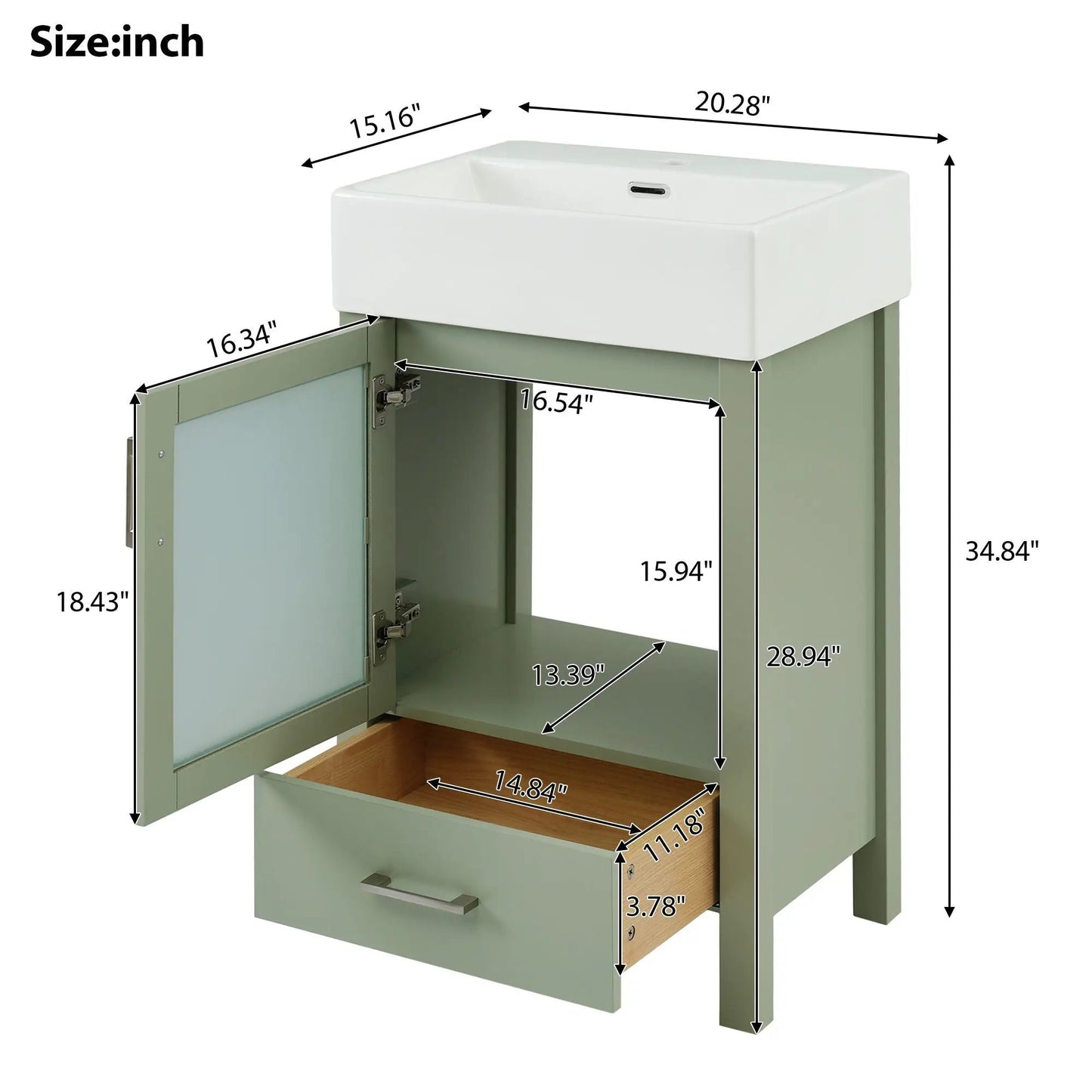Bathroom Vanity with Ceramic Sink and Storage