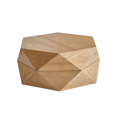 36.61'' Retro Style Polygon Flip Top Coffee Table by HouseOfZazla in natural wood with faceted geometric panels on Tampa Home & Garden Store