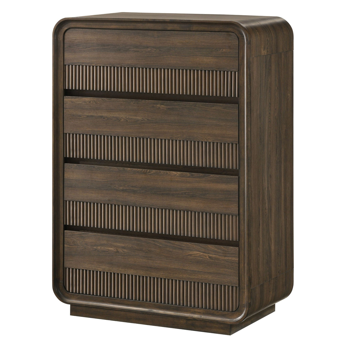 Mid-Century Modern Brown Wood Accent Chest with rounded edges and ribbed front by HouseOfZazla on Tampa Home & Garden Store