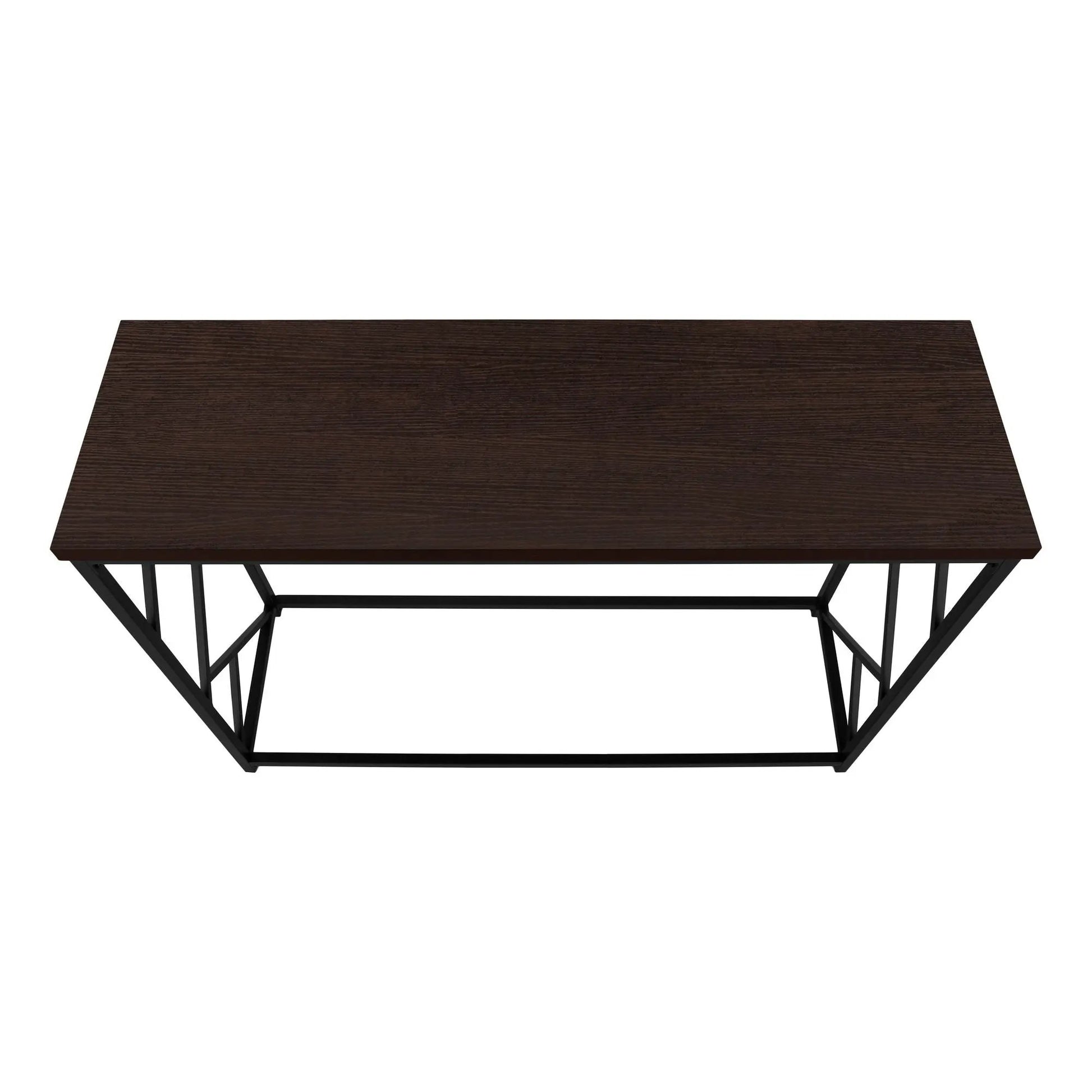 Accent console table with dark wood top and geometric black metal base for modern entryway on Tampa Home & Garden Store
