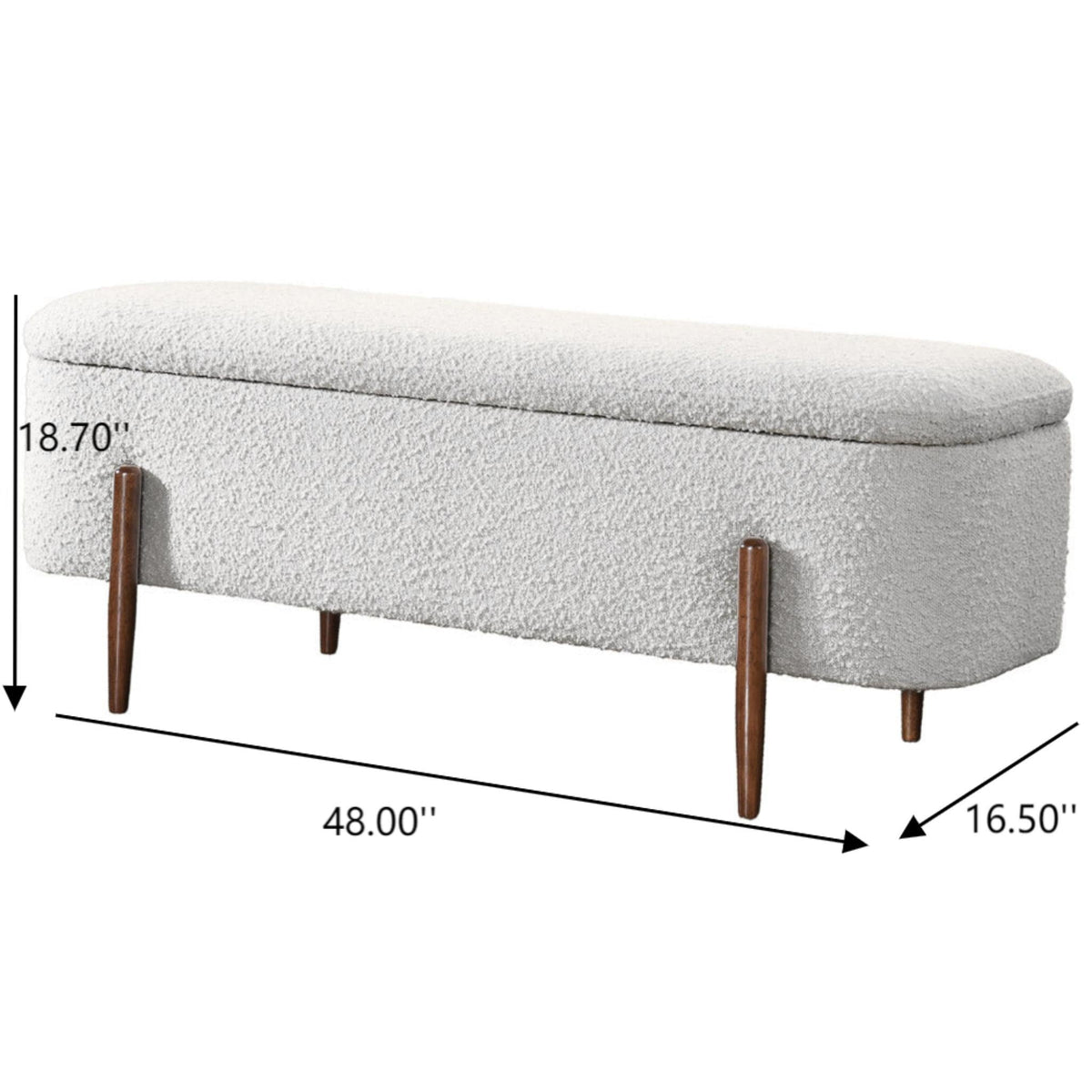 Ivory Boucle Storage Bench by HouseOfZazla with hidden storage and wood legs on Tampa Home & Garden Store