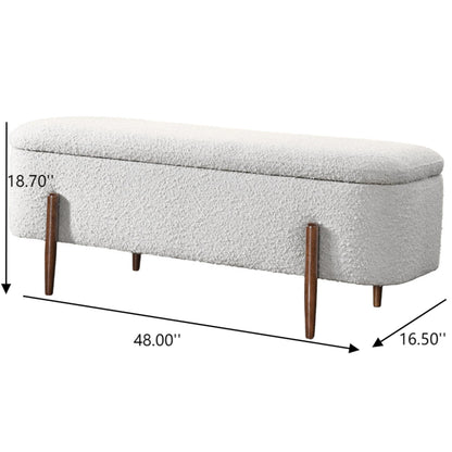 Ivory Boucle Storage Bench by HouseOfZazla with hidden storage and wood legs on Tampa Home & Garden Store