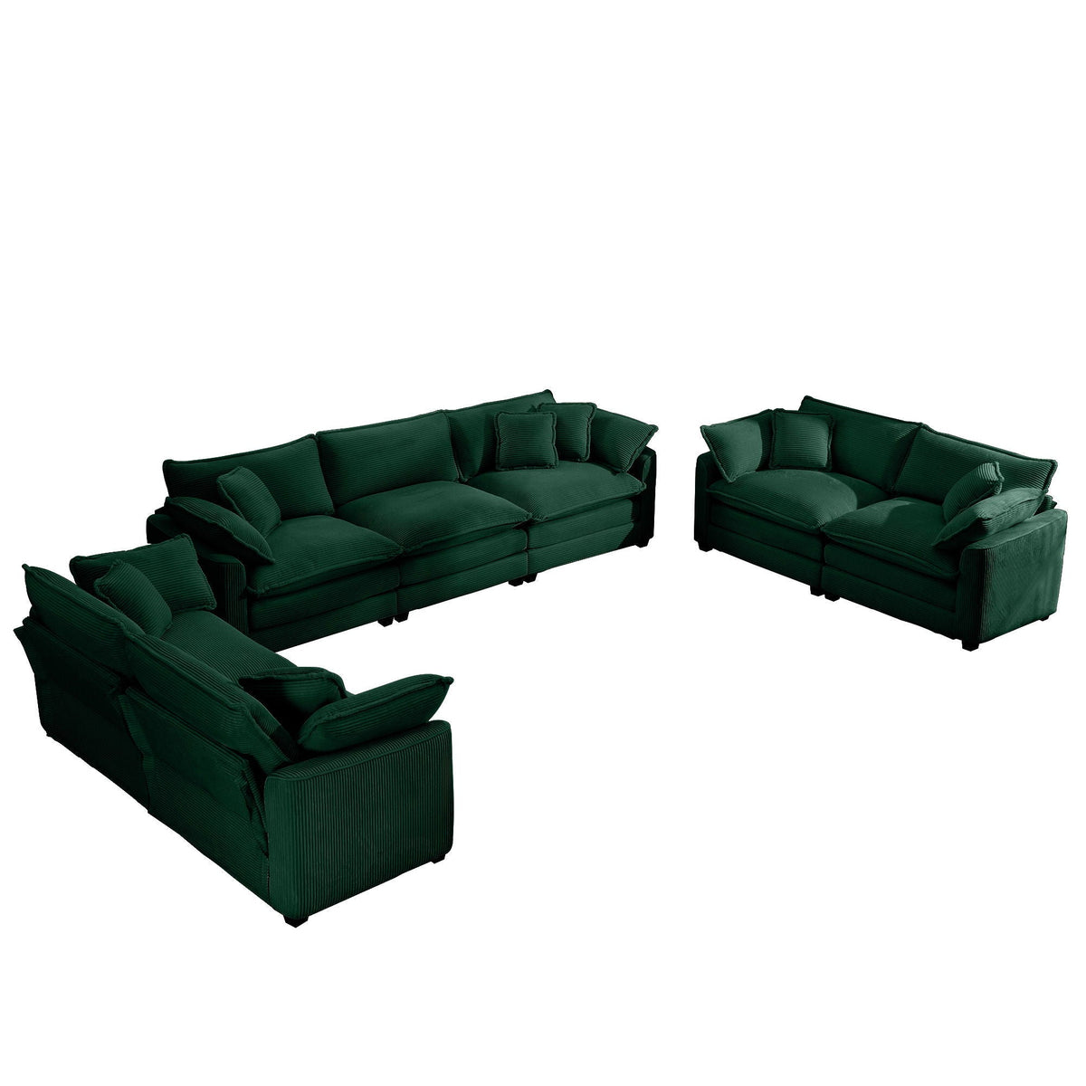 Elegant 3-Piece oversized green sectional sofa set by HouseOfZazla with deep seats on Tampa Home & Garden Store