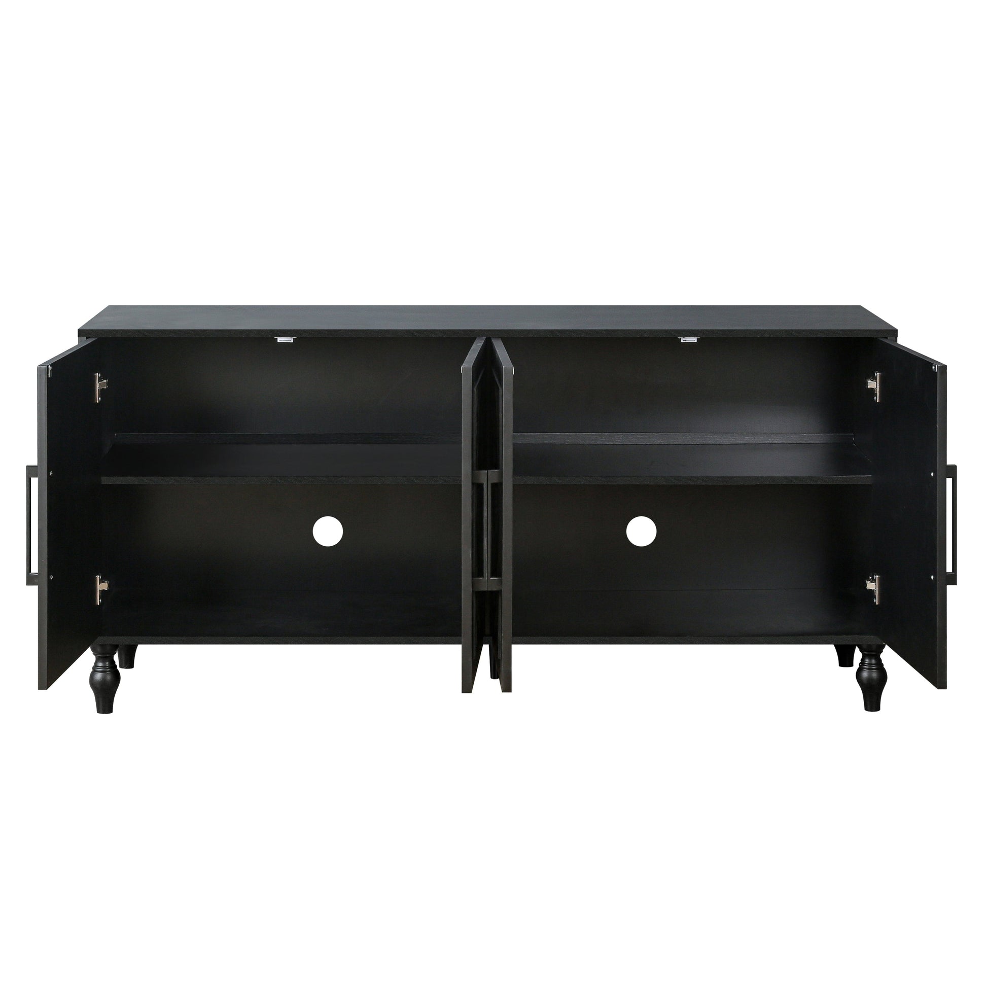 Carved Flower Door Large Storage Cabinet with Metal Handle pair of black accent cabinets with shelves on Tampa Home & Garden Store