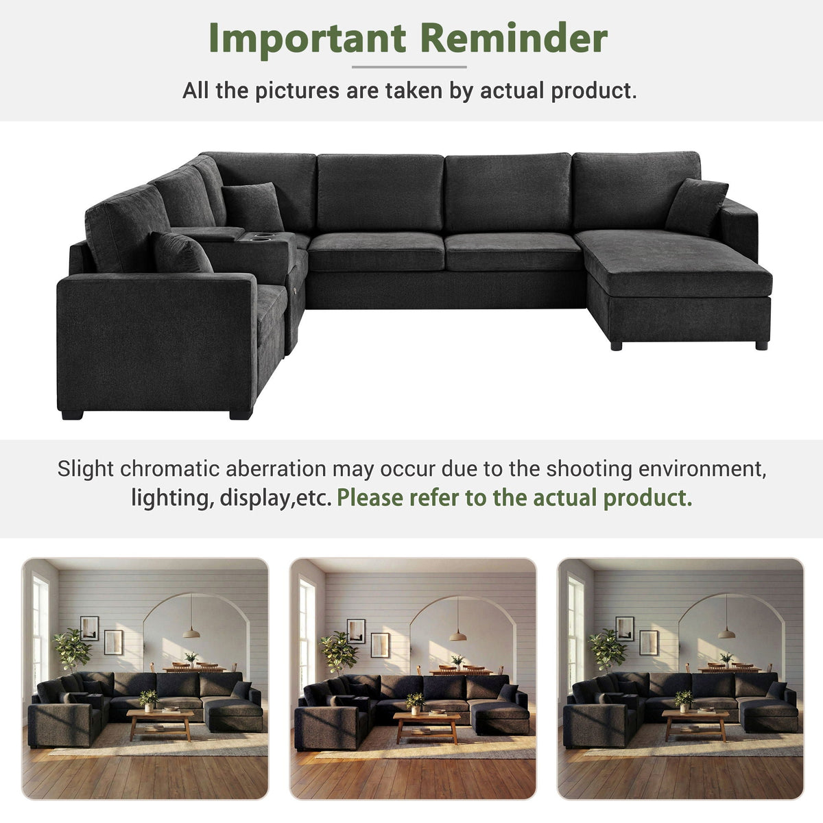 Modular 5-seat U-shape sectional sofa with chaise, fabric, cup holders and storage drawer on Tampa Home & Garden Store