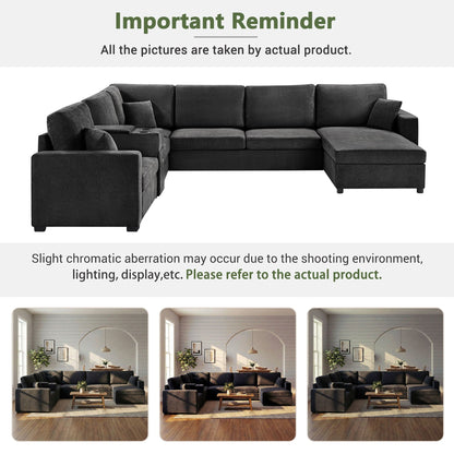 Modular 5-seat U-shape sectional sofa with chaise, fabric, cup holders and storage drawer on Tampa Home & Garden Store