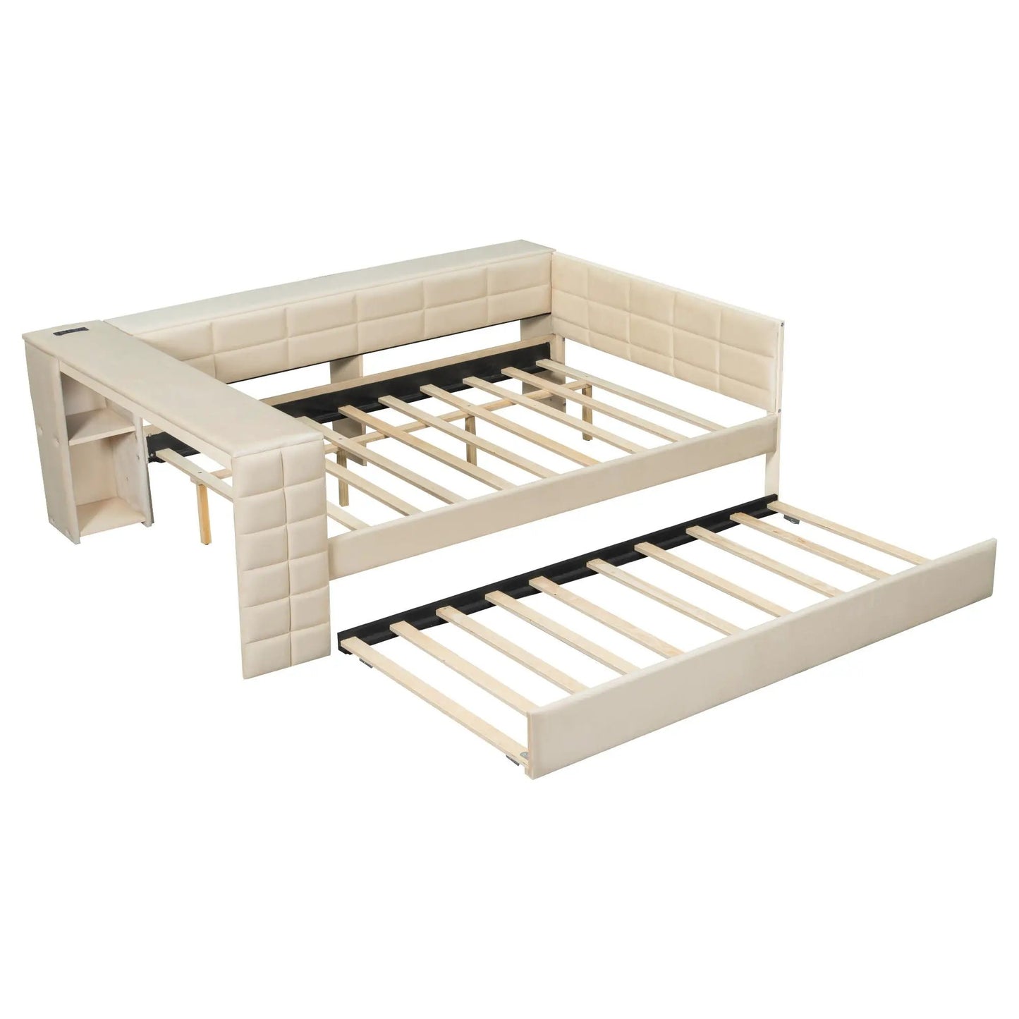 Upholstered Platform Bed with Storage Shelves