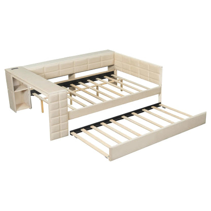 Upholstered Platform Bed with Storage Shelves
