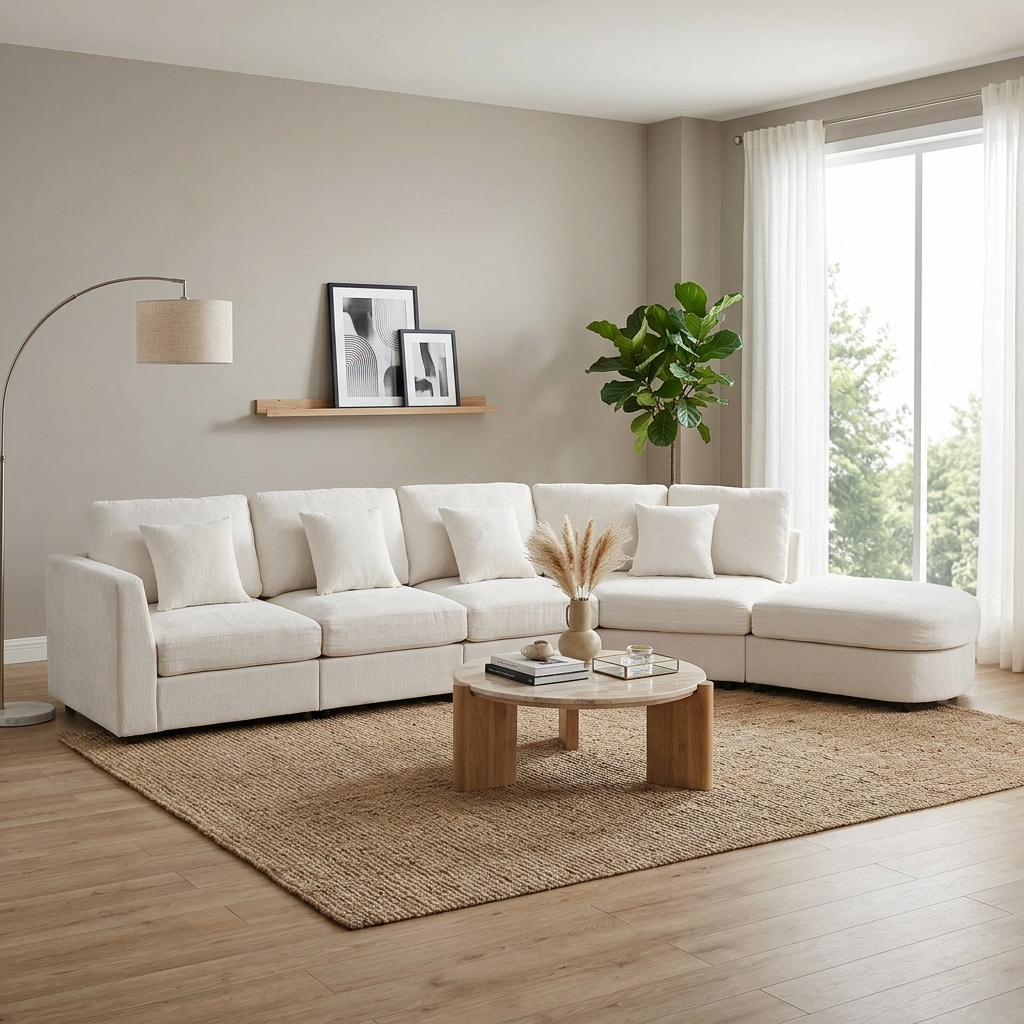 U_Style Modern 5-Seater Curved Modular Sectional Sofa cream upholstery by HouseOfZazla on Tampa Home & Garden Store