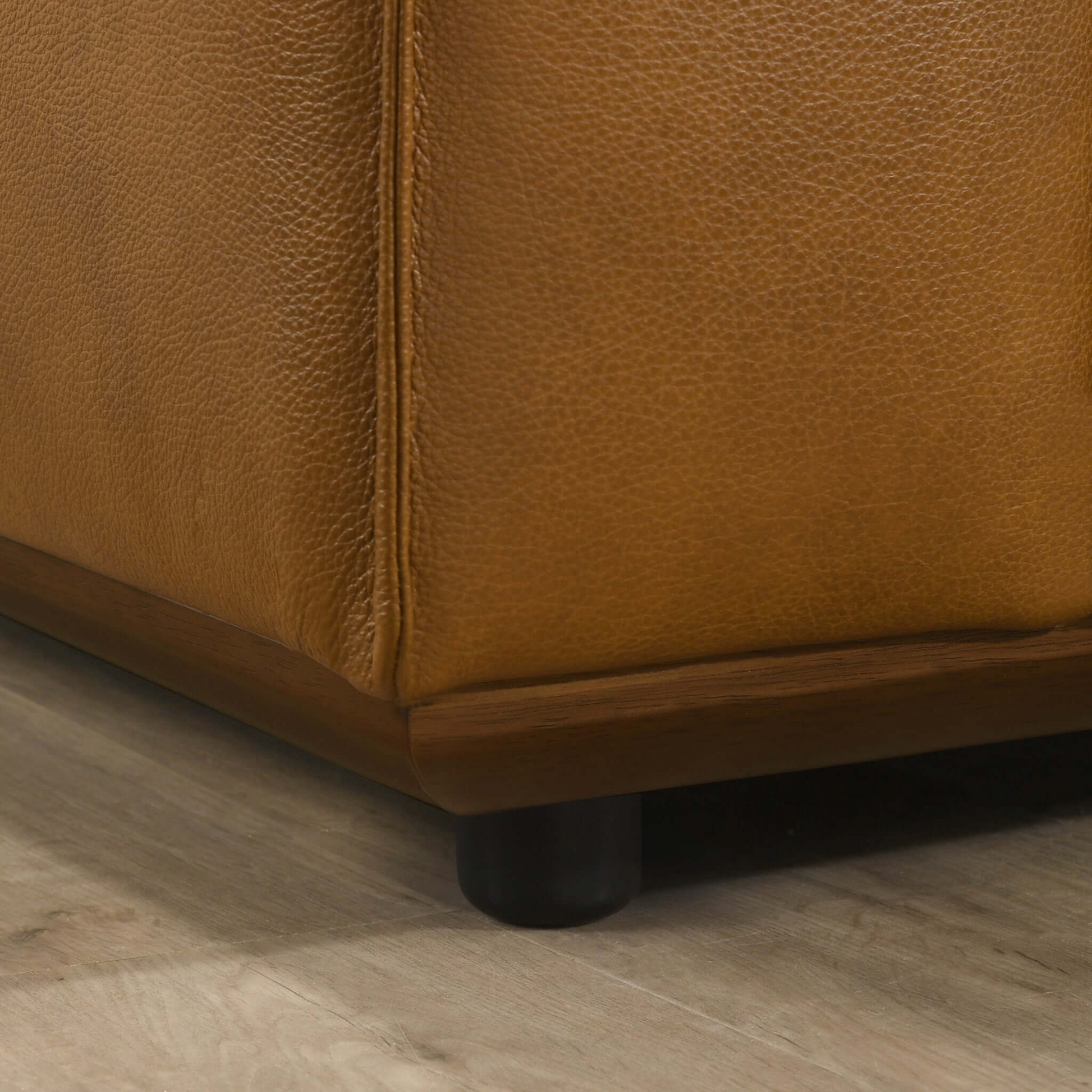 Hanky Genuine Tan Leather Sofa by HouseOfZazla with tan pebbled leather and dark wood legs on Tampa Home & Garden Store