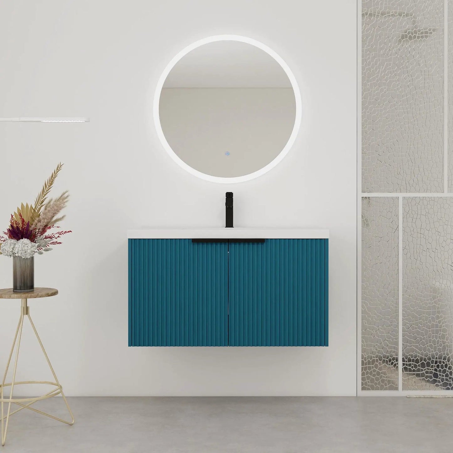 Modern Wall Mounted Vanity With Resin Double Sink
