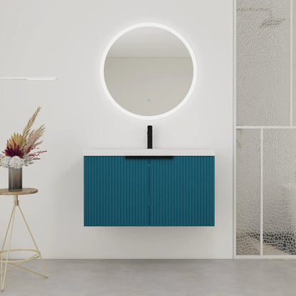 Modern Wall Mounted Vanity With Resin Double Sink