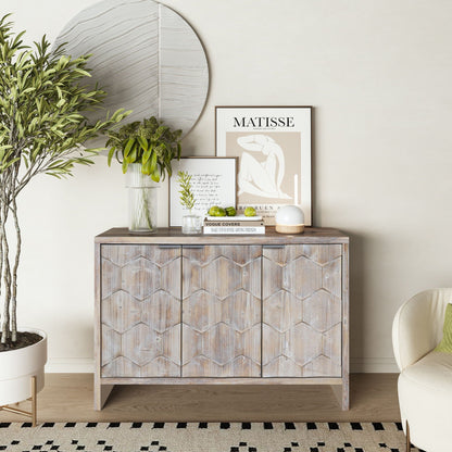Accent Cabinet Farmhouse 4-Door Wooden Sideboard with chevron-front doors and distressed finish on Tampa Home & Garden Store
