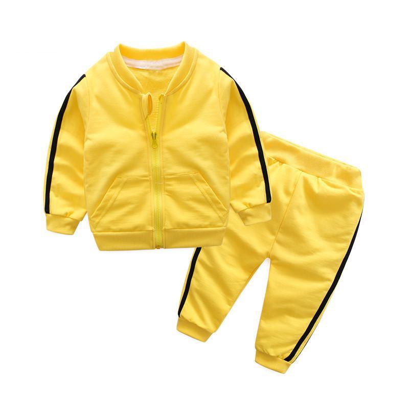 2pc Stevvex baby set yellow cotton jacket and pants with black stripes unisex on Tampa Home & Garden Store