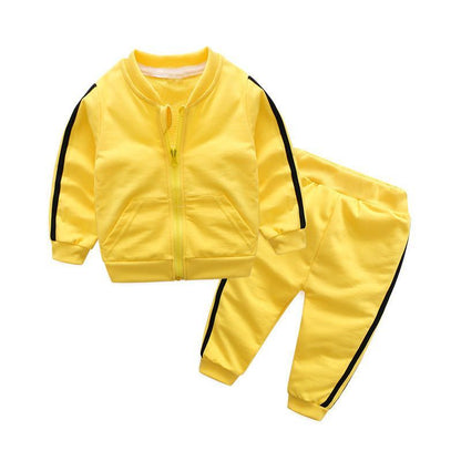 2pc Stevvex baby set yellow cotton jacket and pants with black stripes unisex on Tampa Home & Garden Store