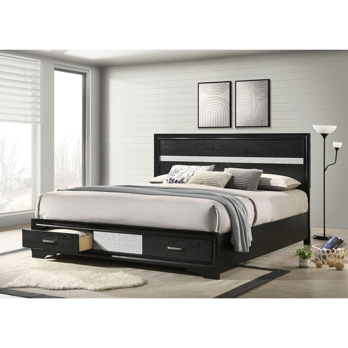 Annie Upholstered Panel Bed and Glitter Stripe