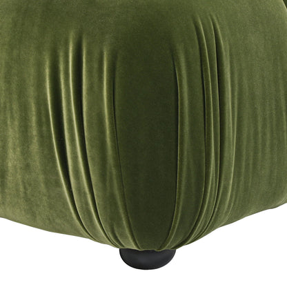Bubble modular lounge arm chair in green velvet with plush pleated body and black rounded foot on Tampa Home & Garden Store