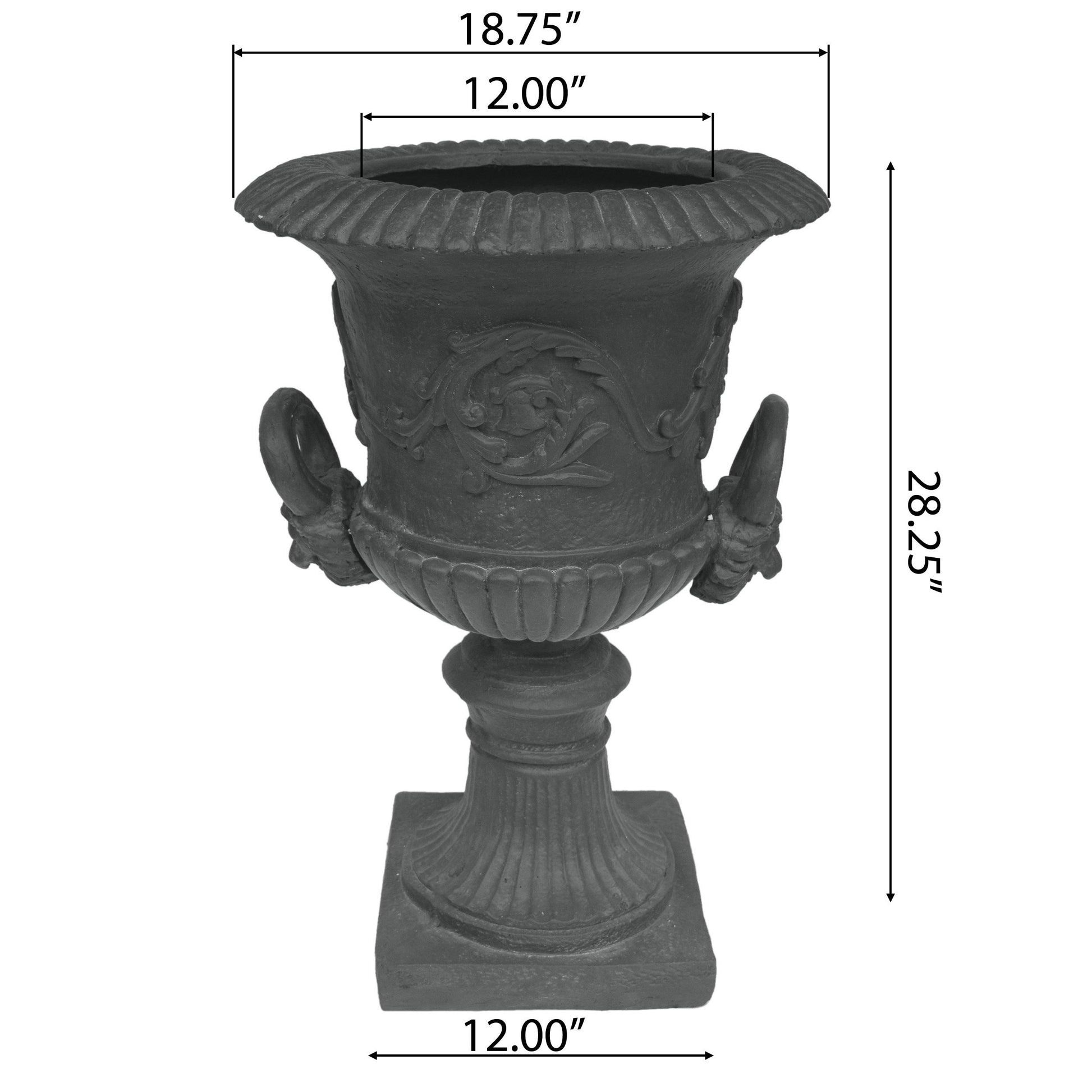 MGO Garden Urn Planter dark gray with ribbed rim and leaf reliefs HouseOfZazla on Tampa Home & Garden Store