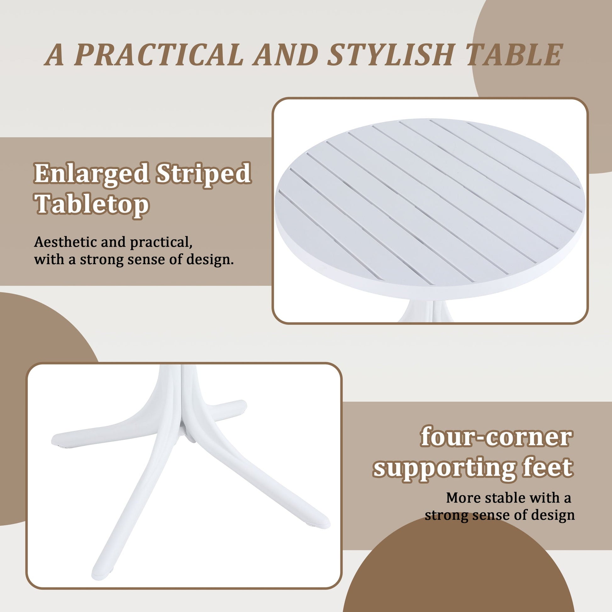 Modern Round Table white striped tabletop waterproof UV resistant; HouseOfZazla on Tampa Home & Garden Store
