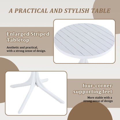 Modern Round Table white striped tabletop waterproof UV resistant; HouseOfZazla on Tampa Home & Garden Store