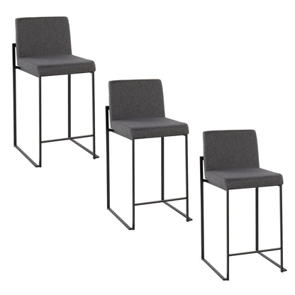 Fuji High Back Counter Stool set of 3 in gray fabric with black metal frames on Tampa Home & Garden Store