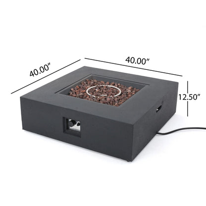 Outdoor 50000 BTU propane fire pit, dark grey square with lava rocks and built-in tank holder on Tampa Home & Garden Store