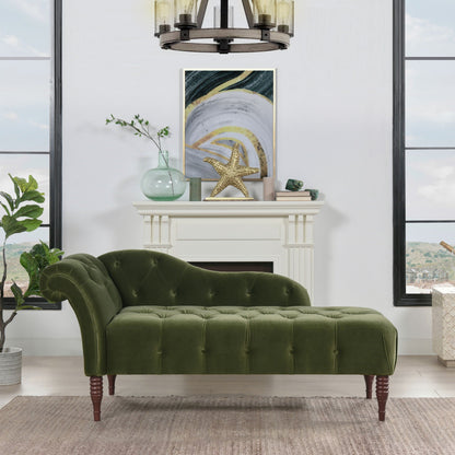 Tufted roll-arm chaise lounge in dark green velvet with premium foam on Tampa Home & Garden Store