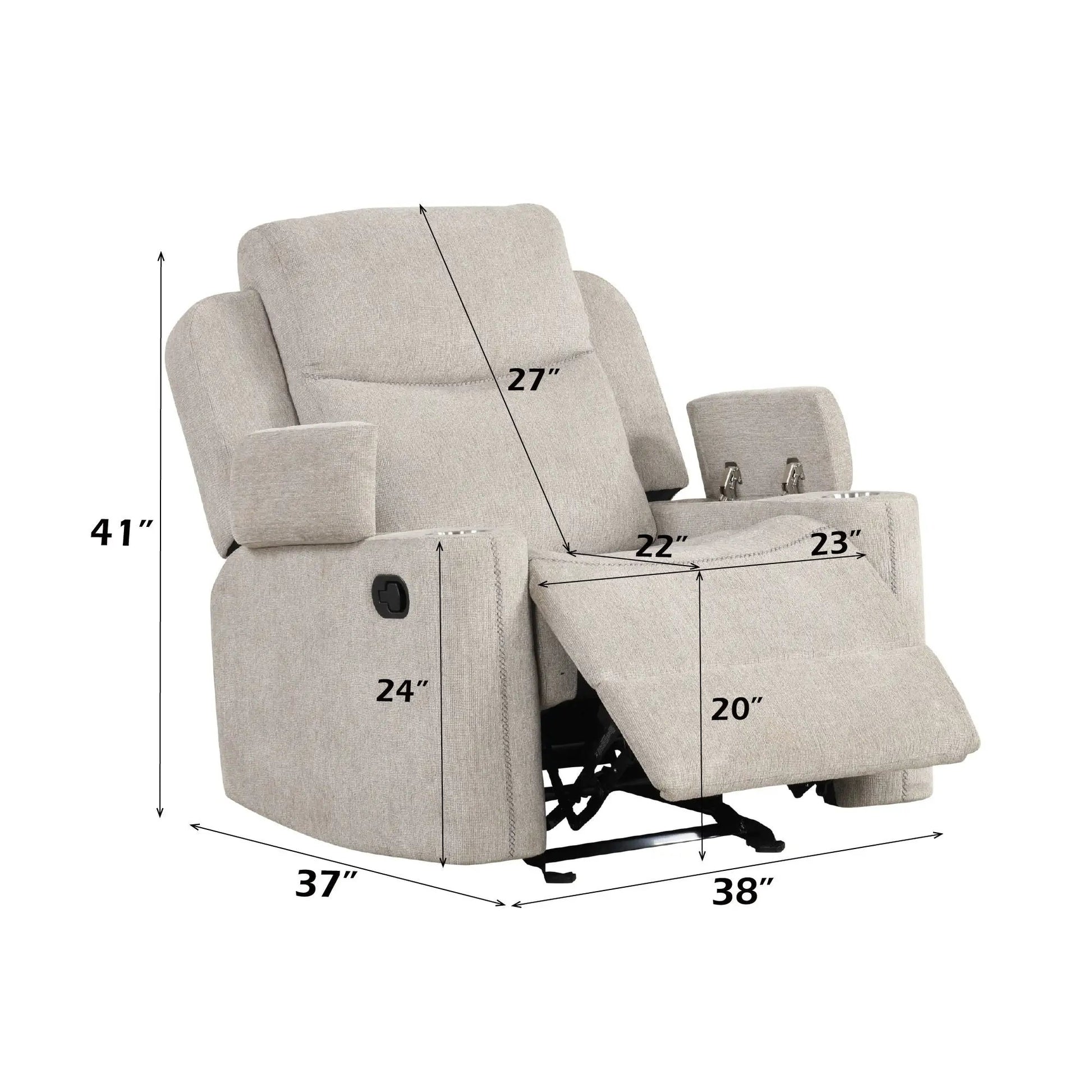 Galya Motion Glider Recliner light gray fabric by Unique Piece Furniture with footrest on Tampa Home & Garden Store